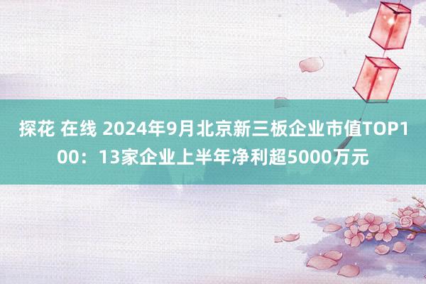 探花 在线 2024年9月北京新三板企业市值TOP100：13家企业上半年净利超5000万元