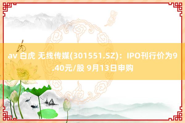 av 白虎 无线传媒(301551.SZ)：IPO刊行价为9.40元/股 9月13日申购