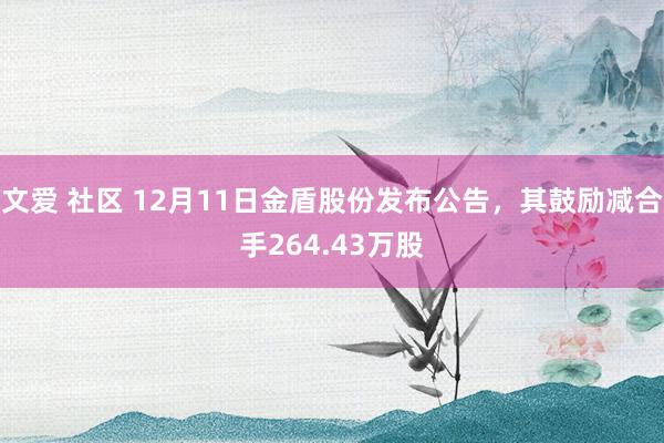 文爱 社区 12月11日金盾股份发布公告，其鼓励减合手264.43万股