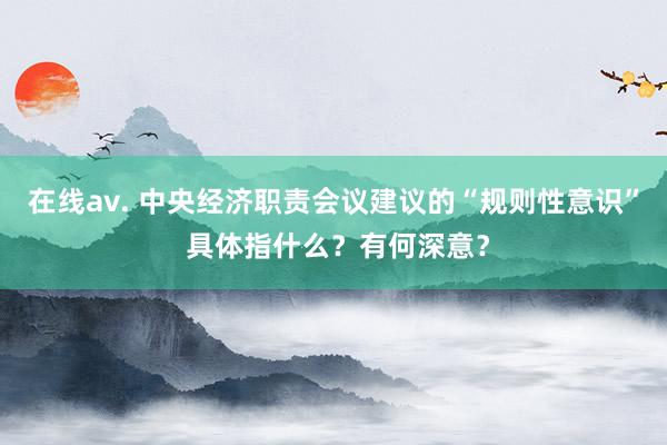 在线av. 中央经济职责会议建议的“规则性意识” 具体指什么？有何深意？